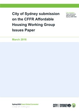 City of Sydney Submission on the CFFR Affordable Housing Working