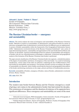 The Russian-Ukrainian Border — Emergence and Sustainability
