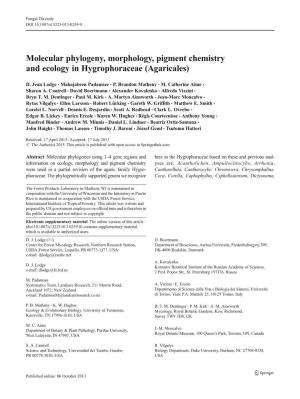 Molecular Phylogeny, Morphology, Pigment Chemistry and Ecology in Hygrophoraceae (Agaricales)