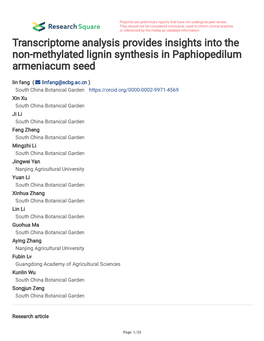 Transcriptome Analysis Provides Insights Into the Non- Methylated Lignin Synthesis in Paphiopedilum Armeniacum Seed