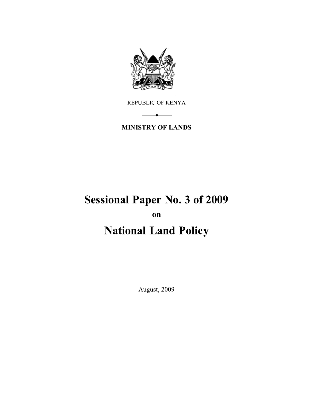 Sessional Paper No. 3 of 2009 National Land Policy