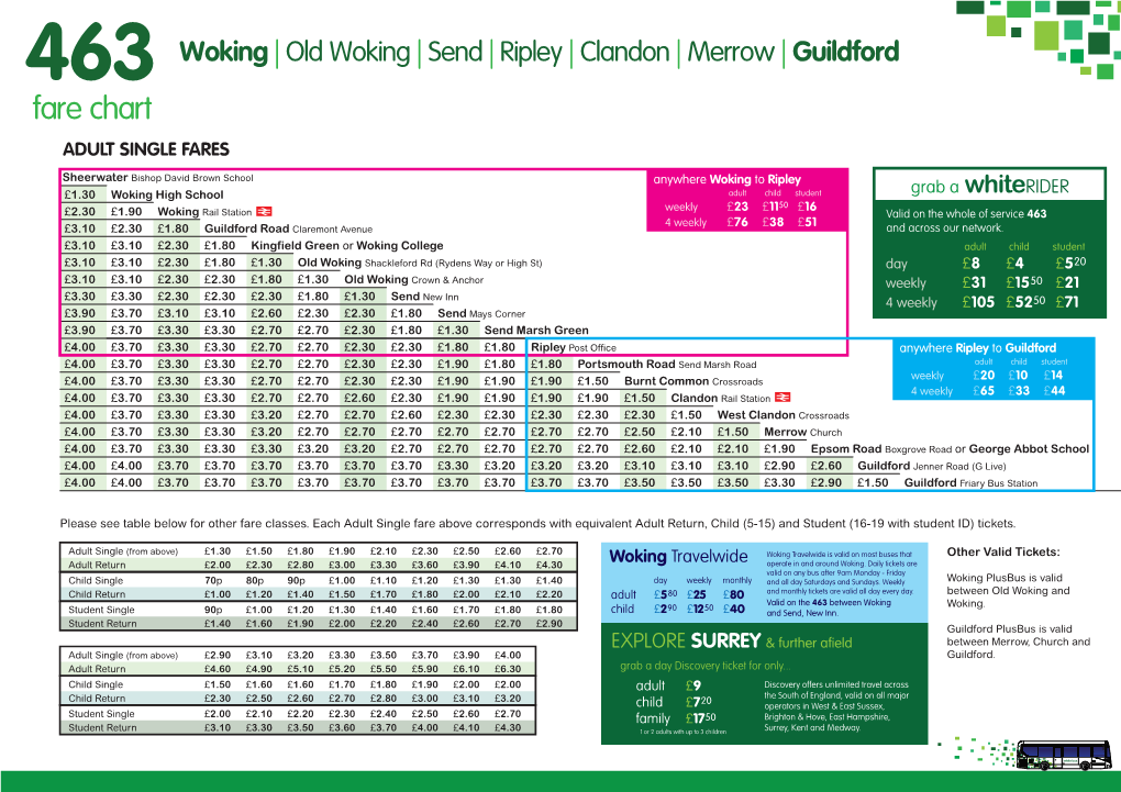 Fare Chart ADU LT SINGLE FARES