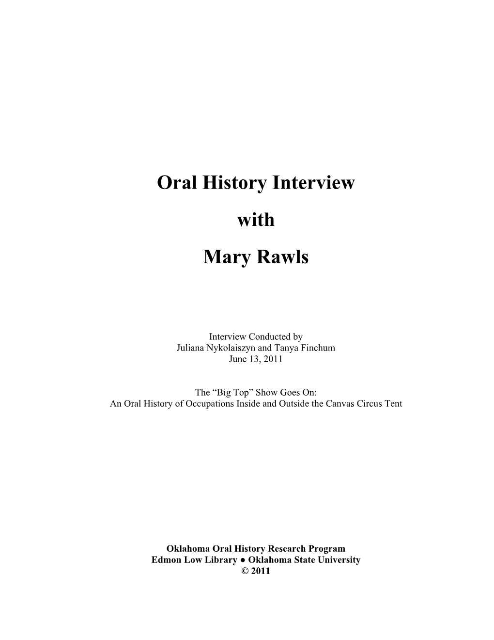 Oral History Interview with Mary Rawls