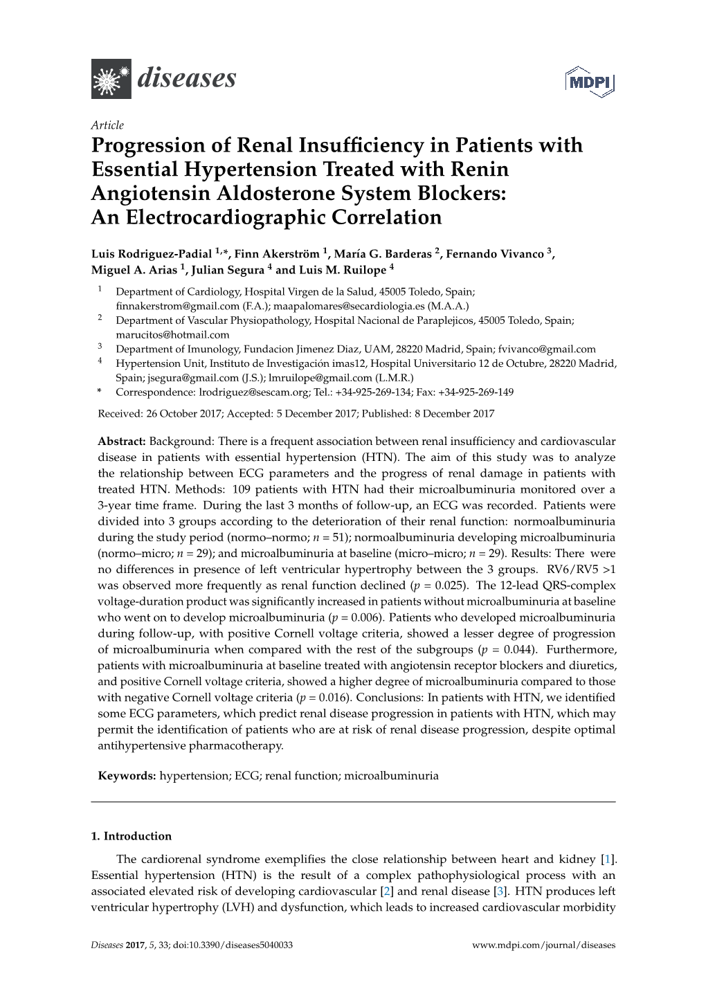 Progression of Renal Insufficiency in Patients with Essential