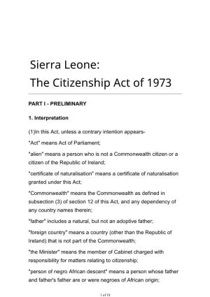 Sierra Leone: the Citizenship Act of 1973