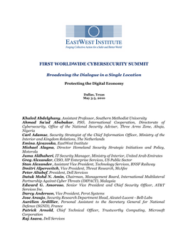 First Worldwide Cybersecurity Summit