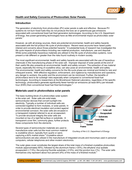 Health and Safety Concerns of Photovoltaic Solar Panels Introduction