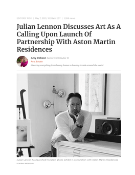 Julian Lennon Discusses Art As a Calling Upon Launch of Partnership with Aston Martin Residences