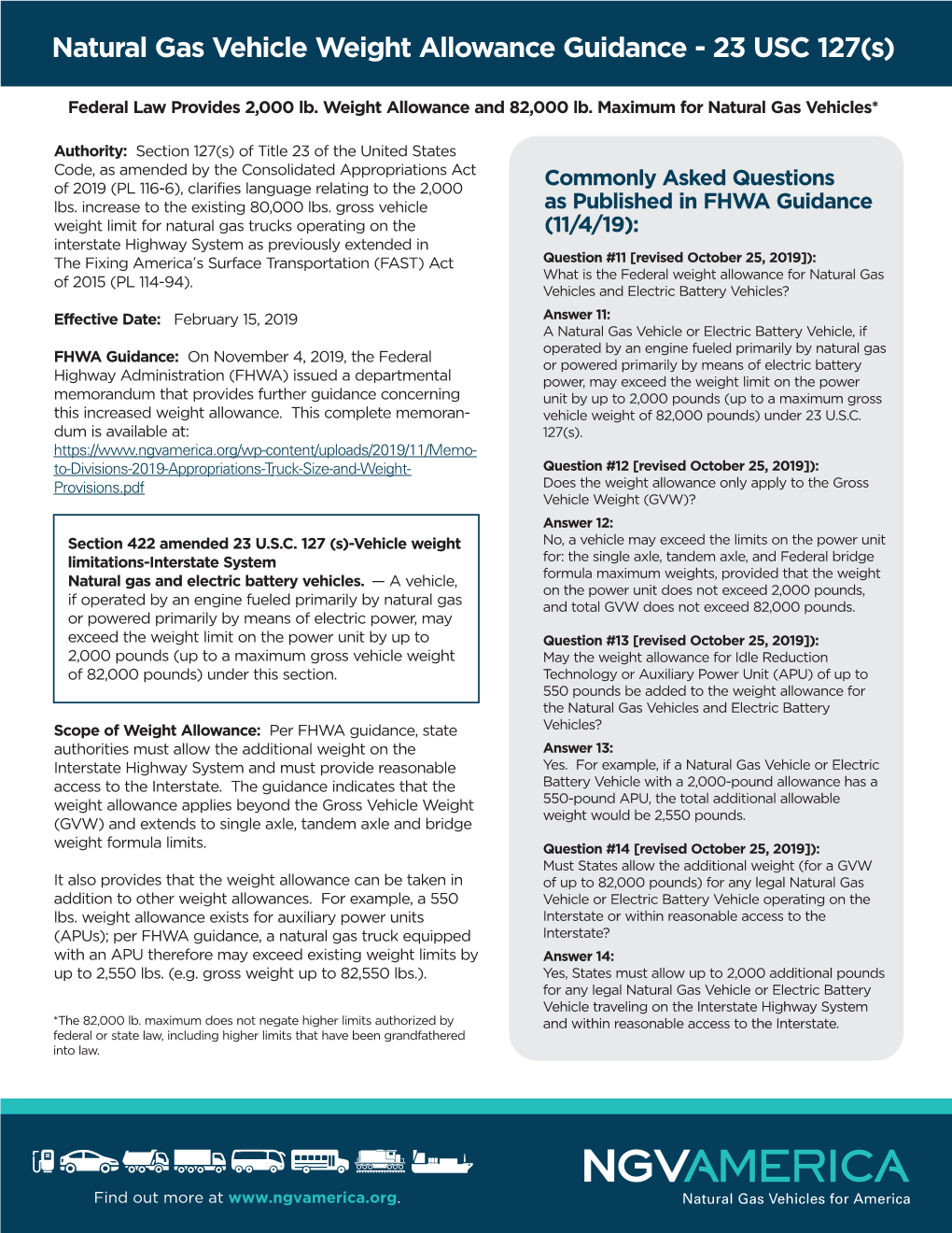 Natural Gas Vehicle Weight Allowance Guidance - 23 USC 127(S)