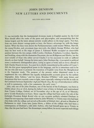 John Denham: New Letters and Documents