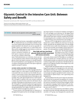 Glycemic Control in the Intensive Care Unit: Between Safety and Benefit Alexander Samokhvalov MD1, Raymond Farah MD2 and Nicola Makhoul MD1