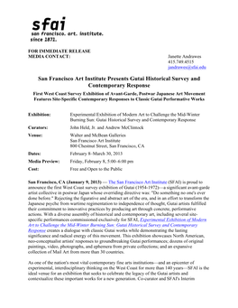San Francisco Art Institute Presents Gutai Historical Survey and Contemporary Response