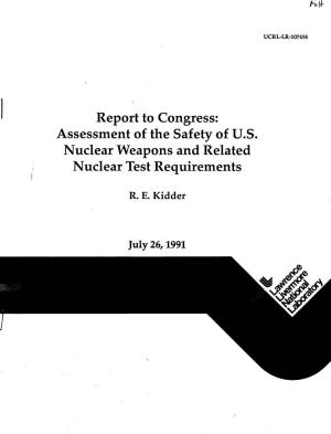 UCRL-LR-107454: Assessment of the Safety of US Nuclear Weapons And