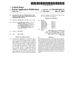 (2) Patent Application Publication (10) Pub. No.: US 2016/0015649 A1 Chen Et Al