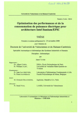 Optimisation Des Performances Et De La Consommation De Puissance Électrique Pour Architecture Intel Ltanium/EPIC