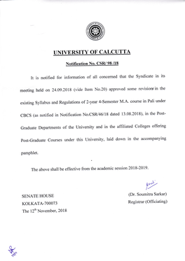 Post-Graduate Syllabus & Regulations --- Department of Pali