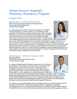 Tampa General Hospital's Pharmacy Residency Program