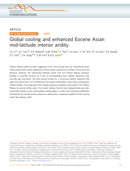 Global Cooling and Enhanced Eocene Asian Mid-Latitude Interior Aridity