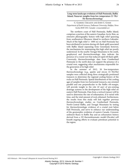 Long-Term Landscape Evolution of Hall Peninsula, Baffin Island, Nunavut: Insights from Low-Temperature (U-Th)/ He Thermochronology C