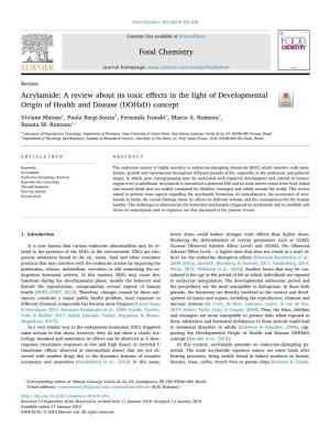 Acrylamide a Review About Its Toxic Effects in the Light of Developmental