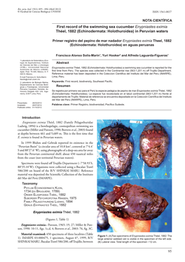 First Record of the Swimming Sea Cucumber Enypniastes Eximia Théel, 1882 (Echinodermata: Holothuroidea) in Peruvian Waters