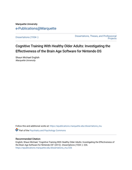 Cognitive Training with Healthy Older Adults: Investigating the Effectiveness of the Brain Age Software for Nintendo DS