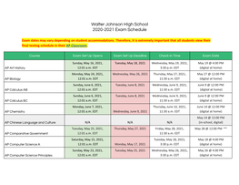 WJHS AP Exam Schedule 2020-2021