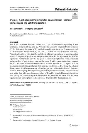 Plemelj–Sokhotski Isomorphism for Quasicircles in Riemann Surfaces and the Schiffer Operators