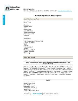 Global Learning Study Preparation Reading List