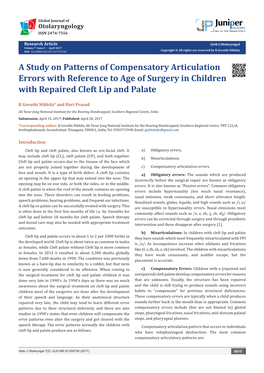 A Study on Patterns of Compensatory Articulation Errors with Reference to Age of Surgery in Children with Repaired Cleft Lip and Palate