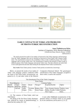 Early Contacts of Turks and Problems of Proto-Turkic Reconstruction