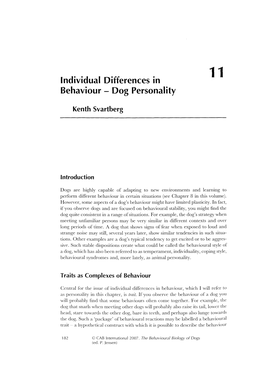Individual Differences in Behaviour- Dog Personality