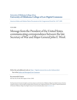 Message from the President of the United States, Communicating Correspondence Between the Late Secretary of War and Major General John E