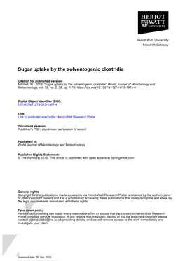 Sugar Uptake by the Solventogenic Clostridia