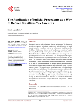 The Application of Judicial Precedents As a Way to Reduce Brazilians Tax Lawsuits