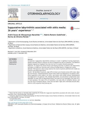 Suppurative Labyrinthitis Associated with Otitis Media: 26 Years' Experience