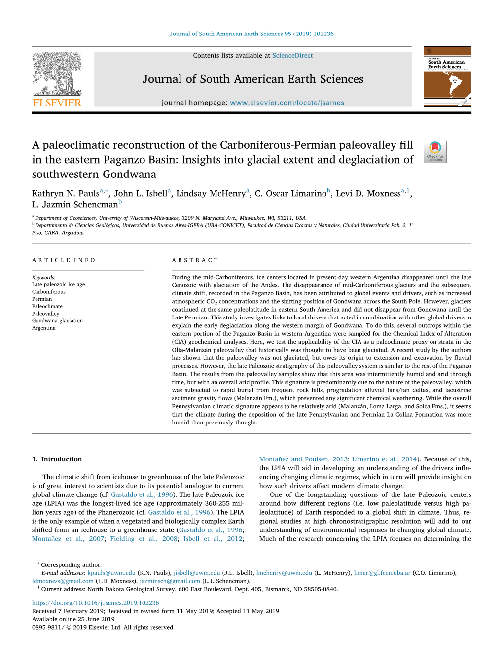 A Paleoclimatic Reconstruction of the Carboniferous-Permian Paleovalley