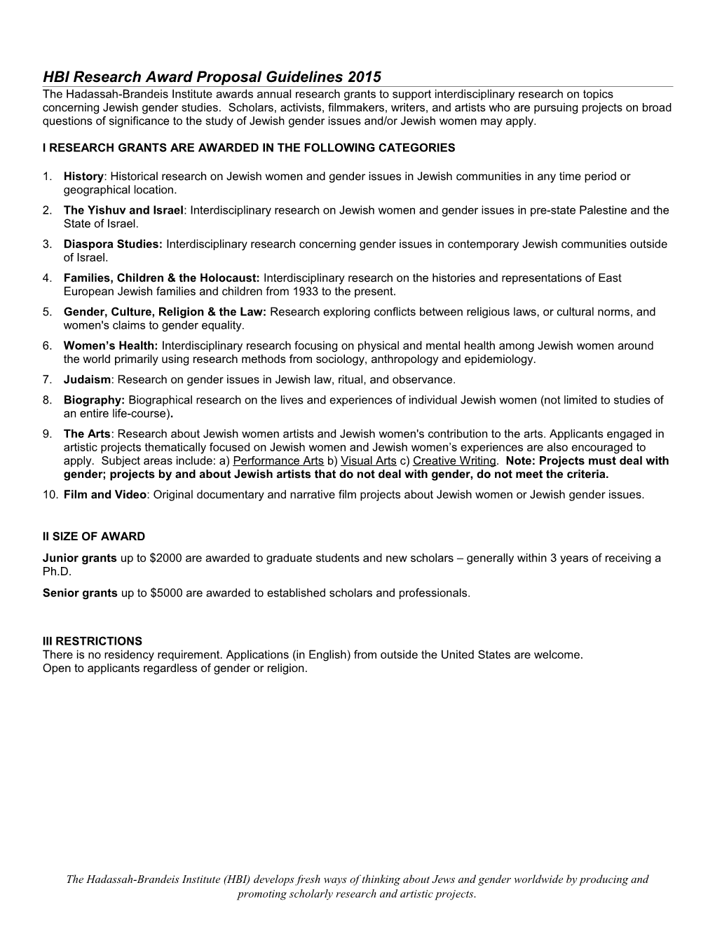 HBI Research Award Proposal Guidelines 2004