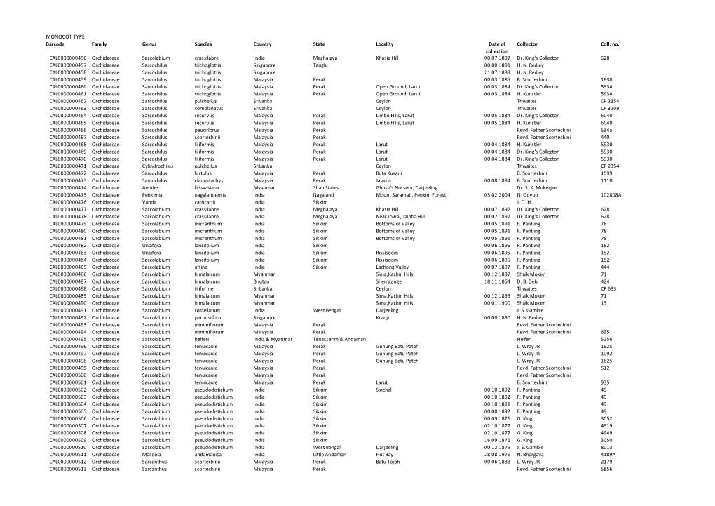 Monocot Type Specimens