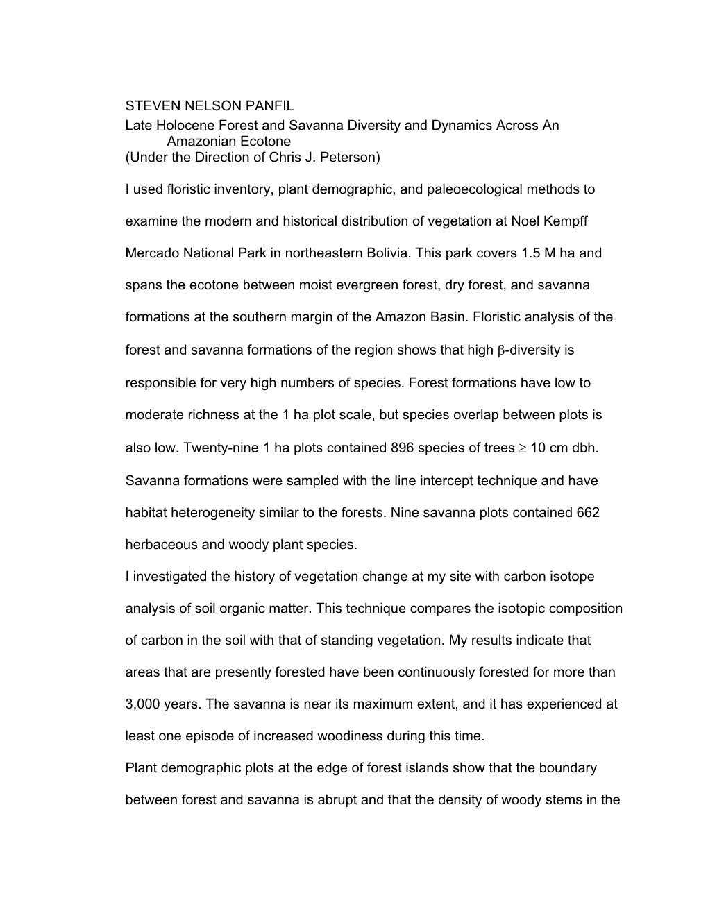 Structure, Composition and Biodiversity of the Forest Formations