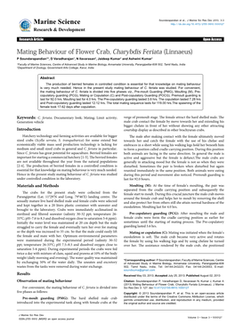 Mating Behaviour of Flower Crab, Charybdis Feriata (Linnaeus)