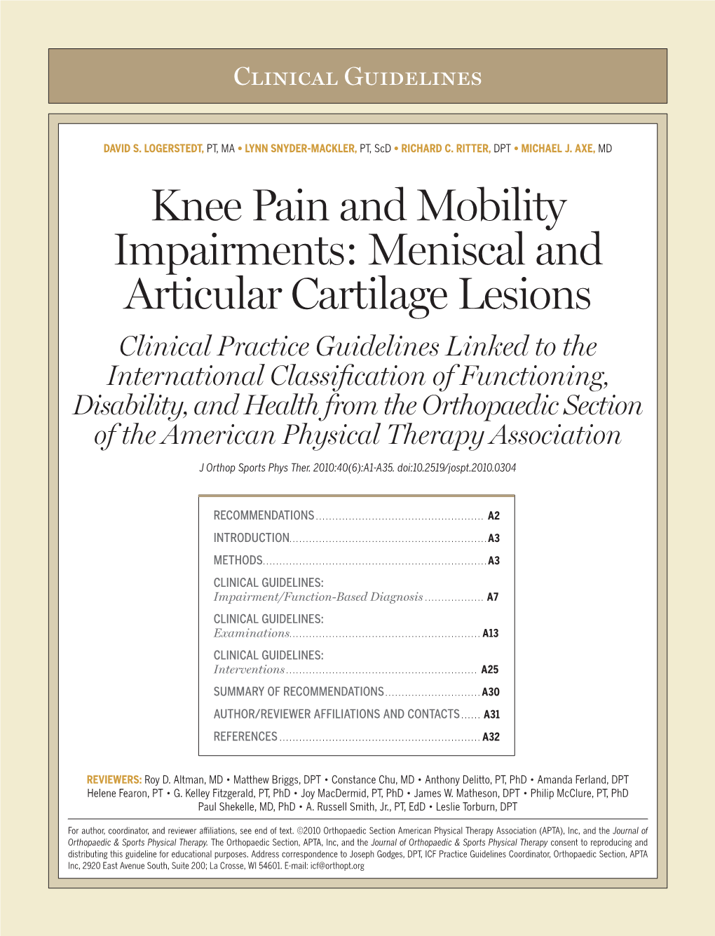 Knee Pain and Mobility Impairments: Meniscal and Articular Cartilage Lesions