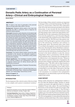 Dorsalis Pedis Artery As a Continuation of Peroneal Artery—Clinical and Embryological Aspects Seema Sehmi