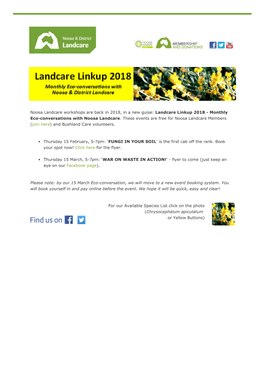 Landcare Linkup 2018 - Monthly Eco-Conversations with Noosa Landcare