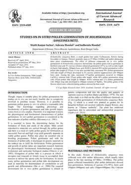 Studies on In-Vitro Pollen Germination of Holmskioldia Sanguinea Retz