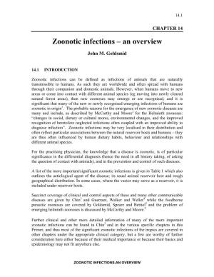 Zoonotic Infections – an Overview