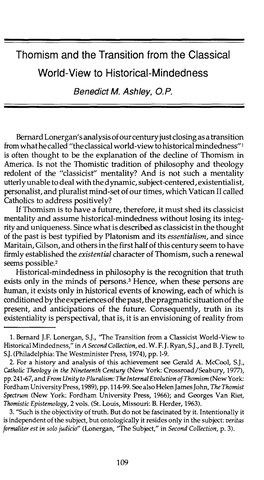 Thomism and the Transition from the Classical World-View to Historicai-Mindedness
