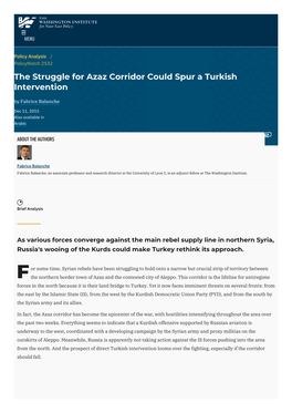 The Struggle for Azaz Corridor Could Spur a Turkish Intervention by Fabrice Balanche