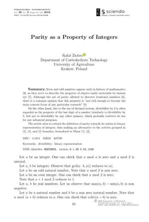 Parity As a Property of Integers