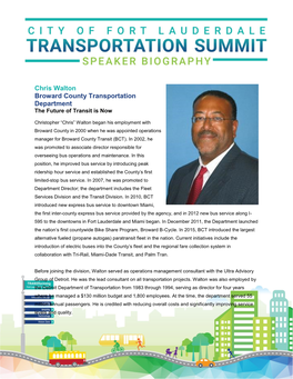 Chris Walton Broward County Transportation Department the Future of Transit Is Now